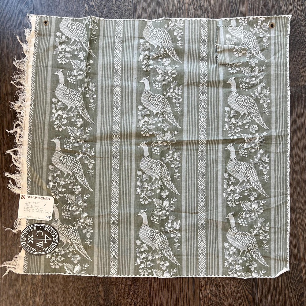 Vintage F Schumacher Liverpool Birds Williamsburg fabric remnant